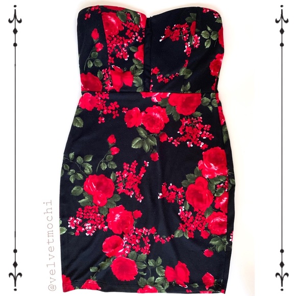 Fashion Nova Dresses & Skirts - Rose Floral Strapless Mini Dress
